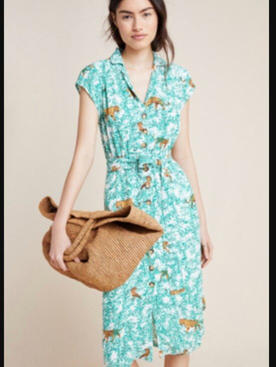 Maeve Dresses & Skirts - Anthropologie Maeve Catherine Shirtdress Tiger Print Green Jungle Midi Sz 4